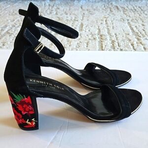 Kenneth Cole NY BLACK Embroidered sandals heels Summer Shoes